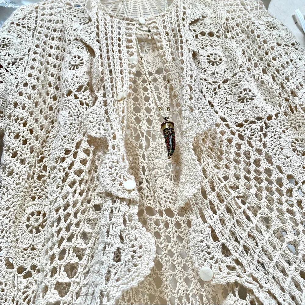 Artisan Crochet set boho lace set skirt/cardi shabby chic prairie Country vibel - Picture 6 of 16